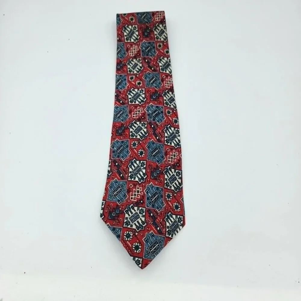 XMI Tie Red Blue Deco Geometric Abstract Stylish Dapper 57 x 4